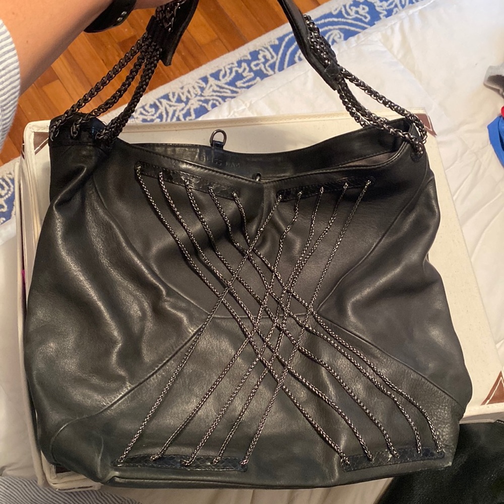 Black Leather Purse with Chain Detail